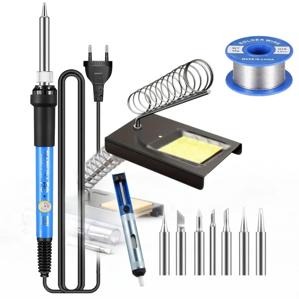 60W Adjustable Temperature Soldering Iron Kit (Kavya Set) with Stand & Accessories